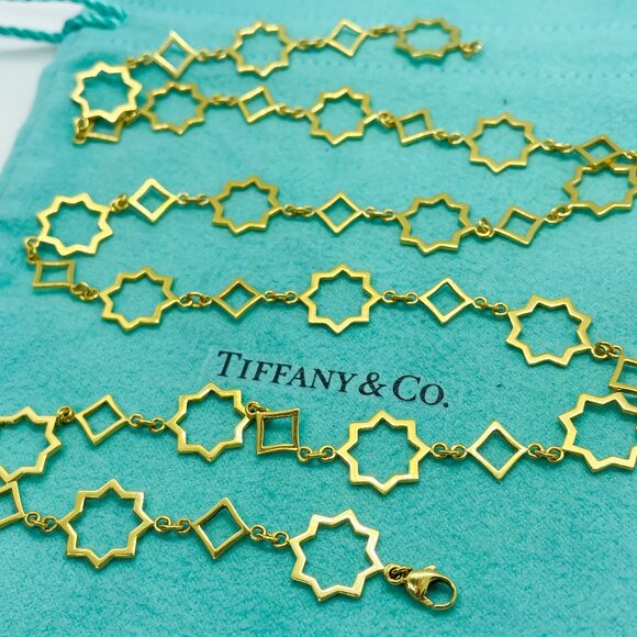 Tiffany & Co. 18K Yellow Gold Picasso Marrakesh Star Cutout Link Necklace 24" - Picture 1 of 14